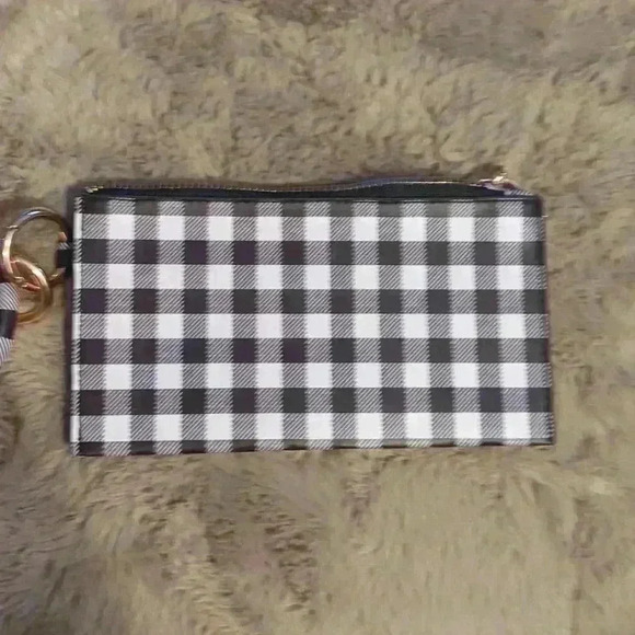 Buffalo Plaid Black+White Checkered Keychain Bangle Mimi Clutch Wallet Size - Picture 2 of 6